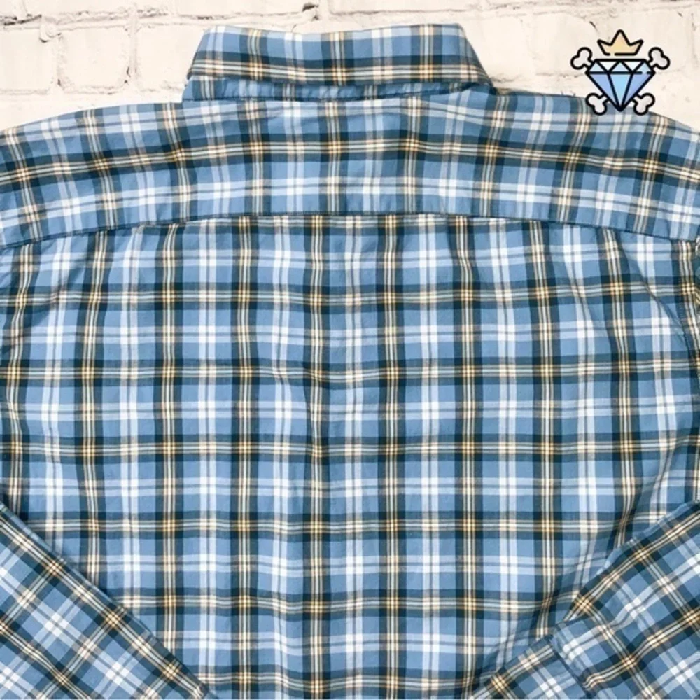 BANANA REPUBLIC MENS BLUE/YELLOW PLAID BUTTON DOWN SHIRT STANDARD FIT SIZE LARGE